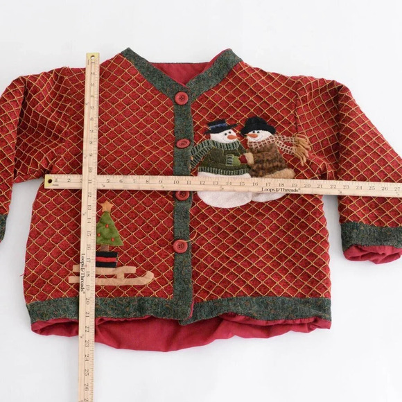 Red & Green Holiday Festive Snowman Button Up Cardigan Jacket Ugly Christmas M - Picture 4 of 11